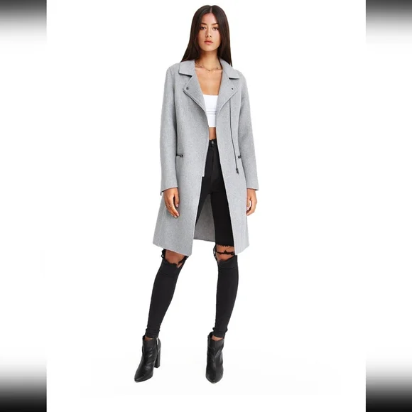 Belle & Bloom Grey Wool Blend Moto Coat - Picture 2 of 7